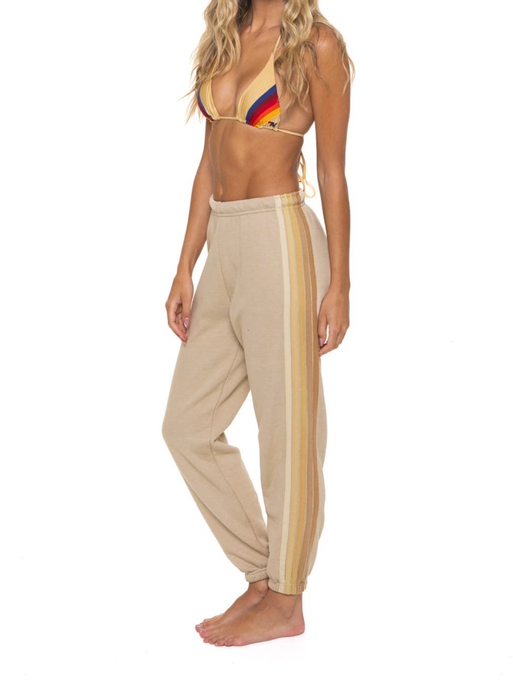 Aviator Nation 5 Stripe Sweatpants Sand// Tan Size Medium NWT